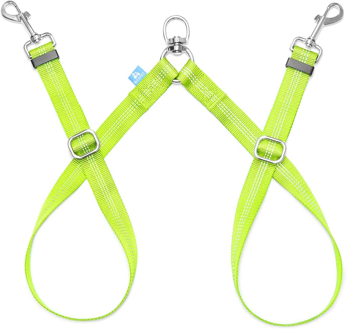 Double Dog Leash Splitter, Tangle Free Dual Dog Leash Coupler, Two Dog Walking and Training Extension for Small Medium or Large Dogs (1.0'' X 20~32 Inch, Green)