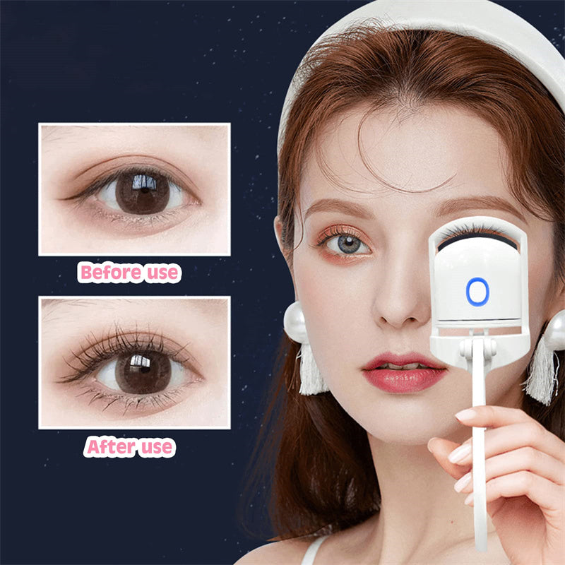 Before and after using Lashvia heated lash curler